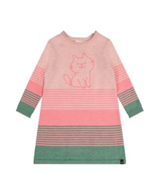  Girls' Knitted Stripe Cat Applique A-Line Dress - Baby