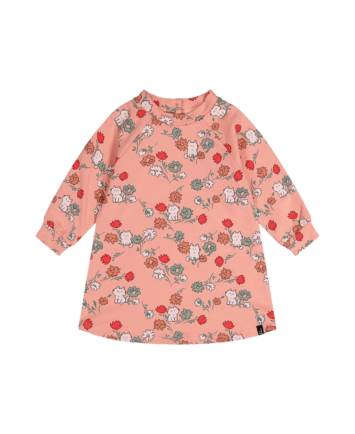 Deux par Deux Girls' French Terry Cat Raglan Sleeve Curved Hem Dress - Little Kid