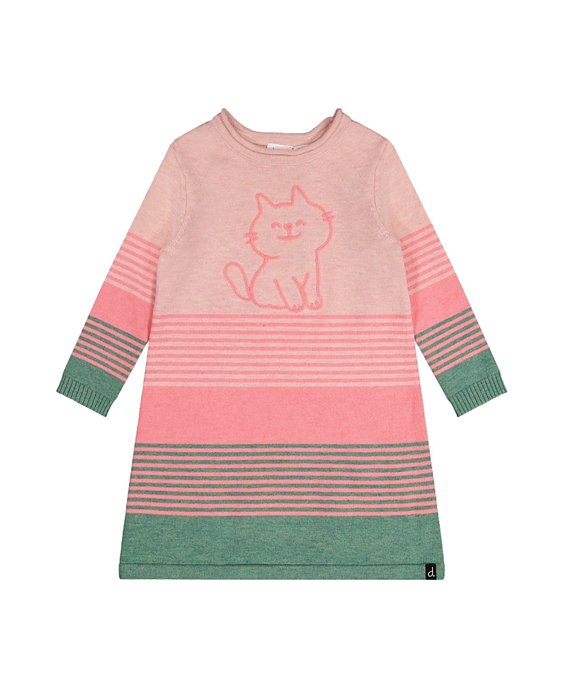 Deux par Deux Girls' Knitted Stripe Cat Applique A-Line Dress - Little Kid