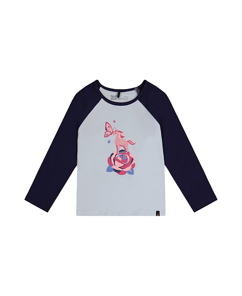 Deux par Deux Girls' Contrast Raglan Organic Cotton Crew Neck T-Shirt - Big Kid