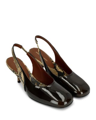 Women's Snake Embossed & Patent Leather Slingback Pumps