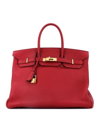 Birkin 35 Handbag Red Clemence with Gold Hardware