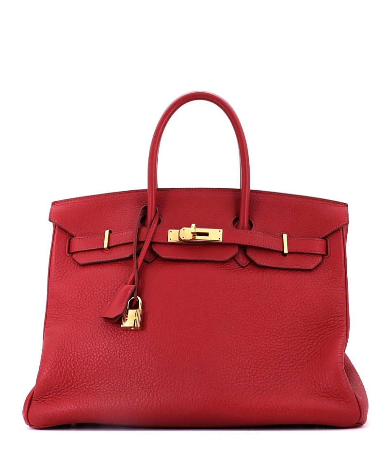 Pre-Owned HERMES Birkin 35 Handbag Red Clemence with Gold Hardware