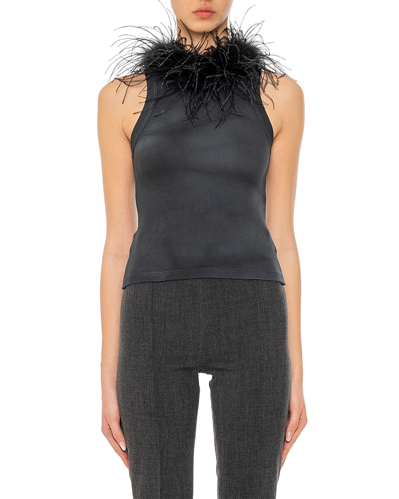DES_PHEMMES Stretch Feather Trim Tank Top