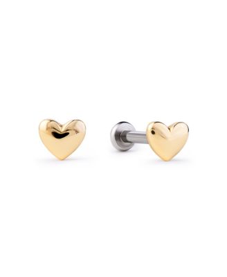  Solid Yellow Gold Heart Flatback Studs