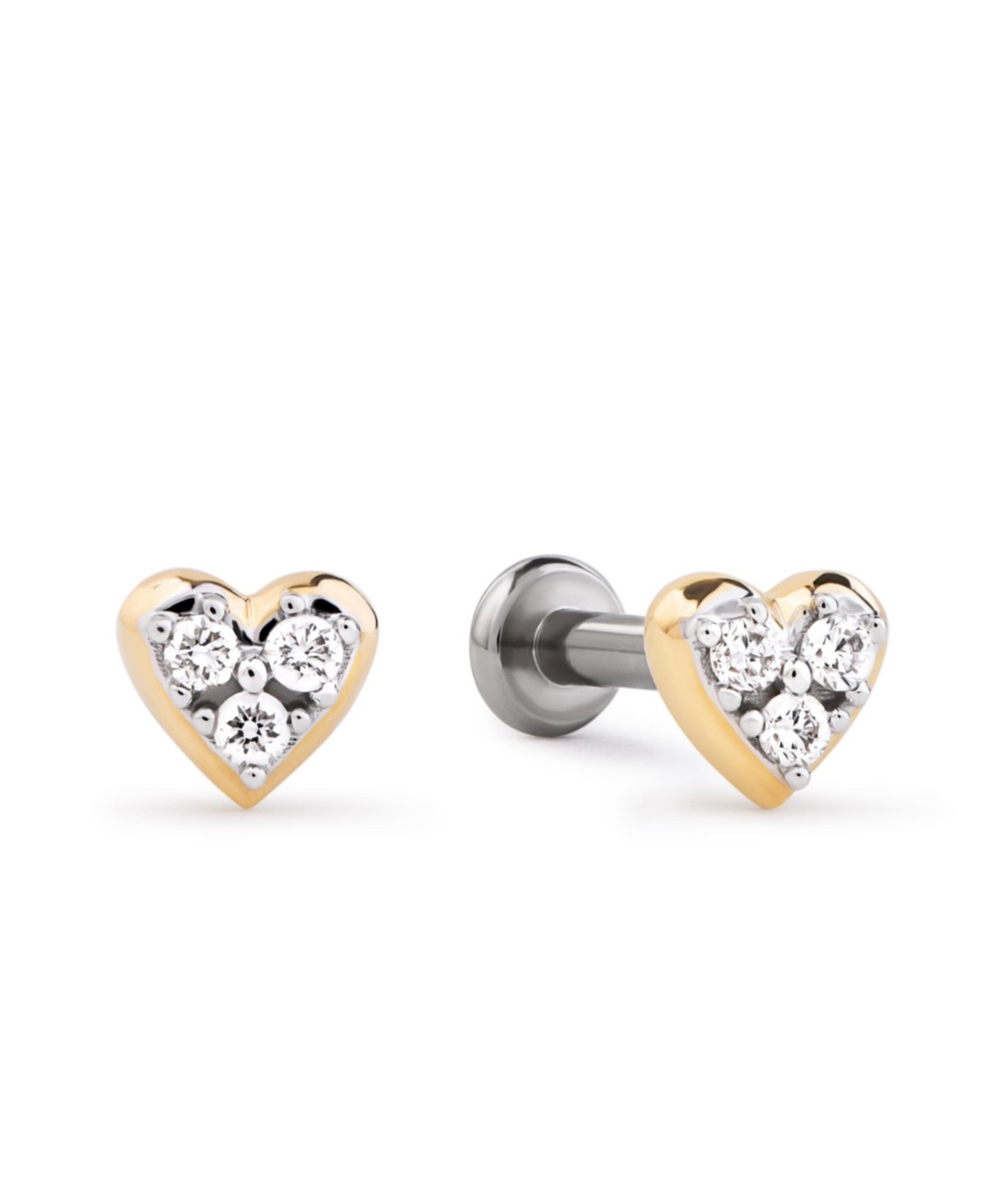 Solid Yellow Gold Lab-Grown Diamond Heart Flatback Studs