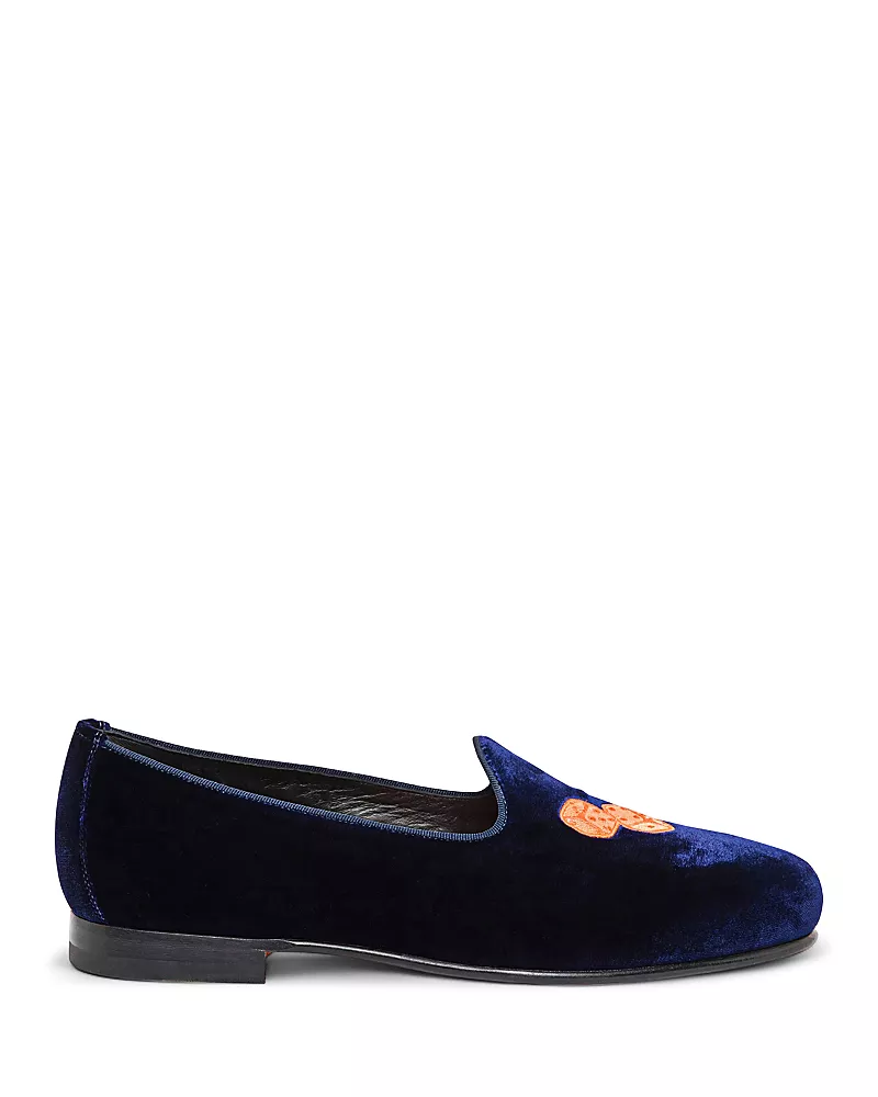 Santoni Men's Embroidered Velvet Loafers