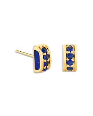 14K Yellow Gold Confetti Disco Blue Sapphire & Lapis Inlay Stud Earrings