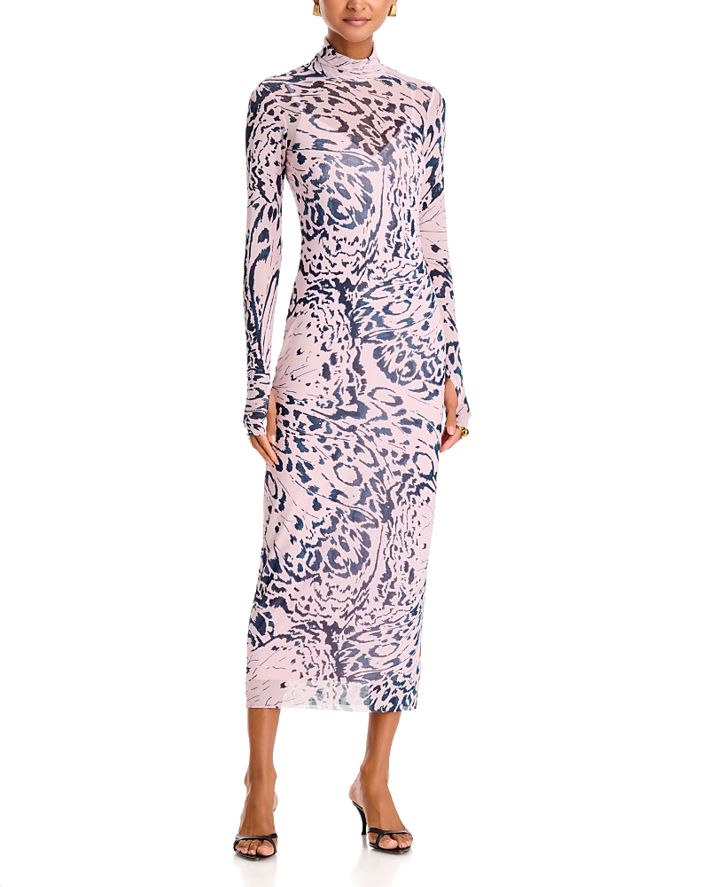 Afrm Shailene Turtleneck Mesh Midi Dress