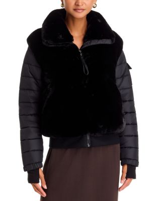 Faux Fur Mixed Media Bomber Jacket - Exclusive - thumbnail 3
