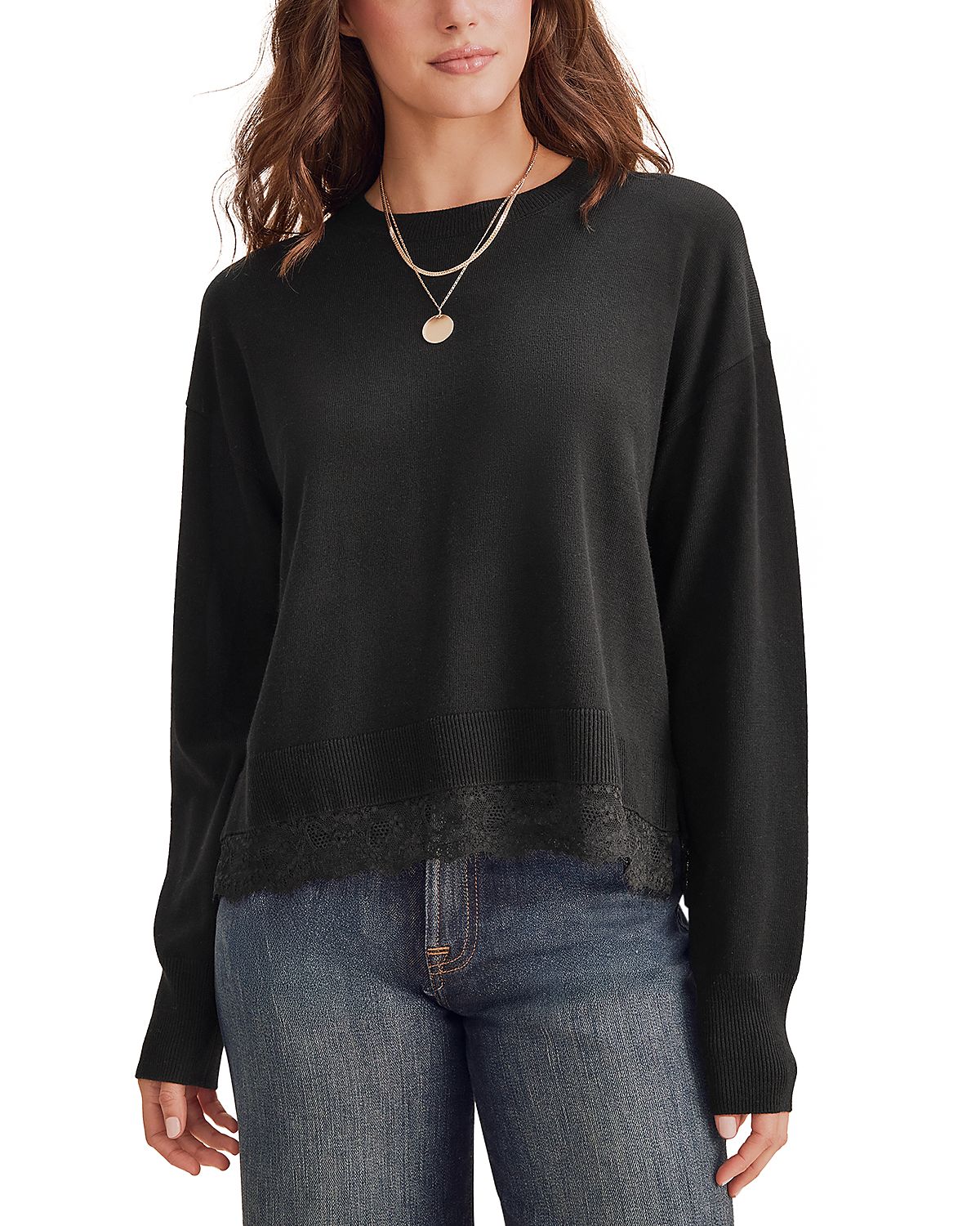 Splendid Georgie Lace Trim Pullover Sweater