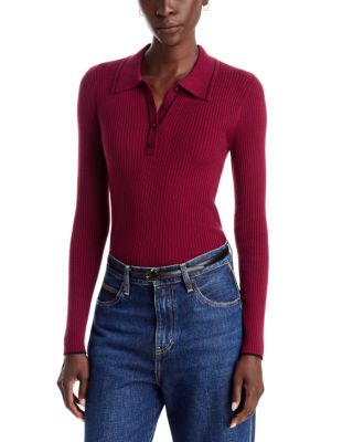 Contrast Tipped Rib Knit Polo Sweater