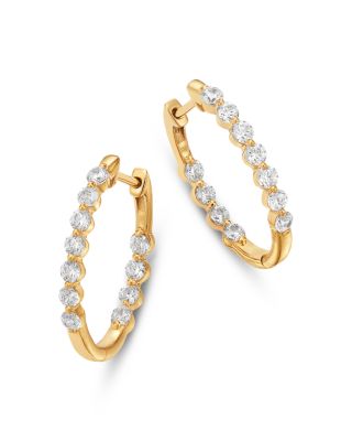 Diamond Inside Out Oval Hoop Earrings in 14K Yellow Gold, 1.0 tcw