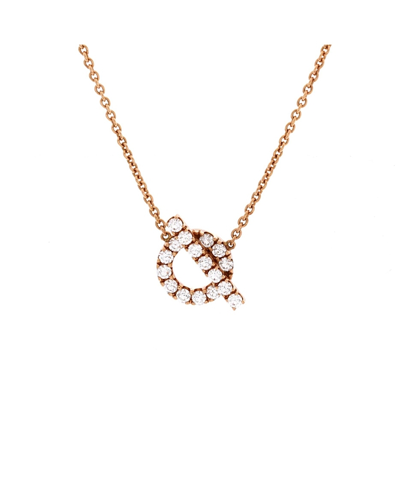 Pre-Owned HERMES Finesse Pendant Necklace 18K Rose Gold and Diamonds, 16