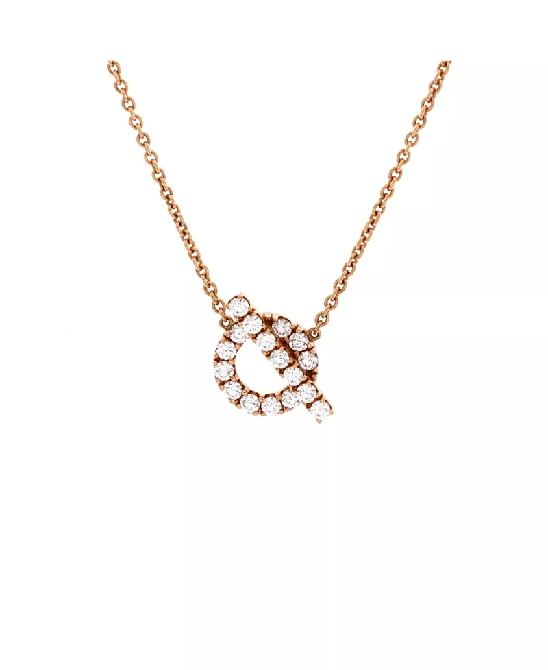 Pre-Owned HERMES Finesse Pendant Necklace 18K Rose Gold and Diamonds, 16