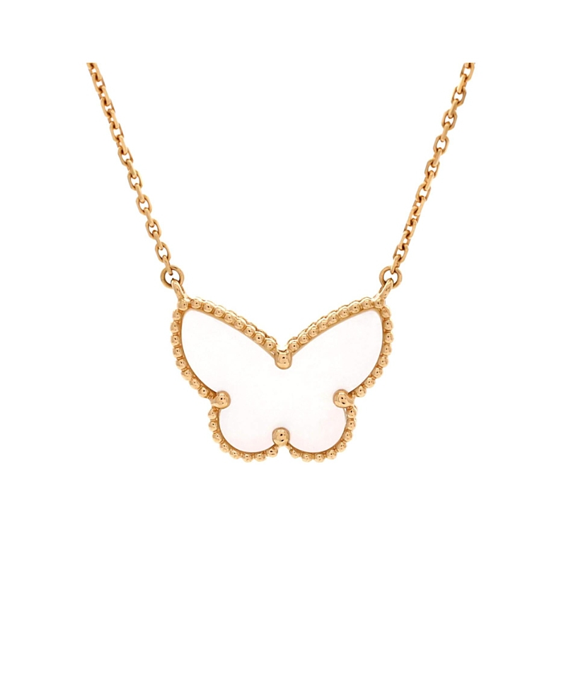 Pre-Owned Van Cleef & Arpels Lucky Alhambra Butterfly Pendant Necklace 18K Gold with Mother of Pearl, 16.5