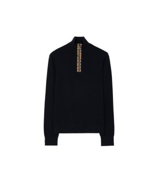  Check Trim Wool Half-zip Sweater