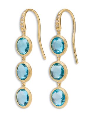 18K Yellow Gold Jaipur Color Blue Topaz & Diamond Drop Earrings