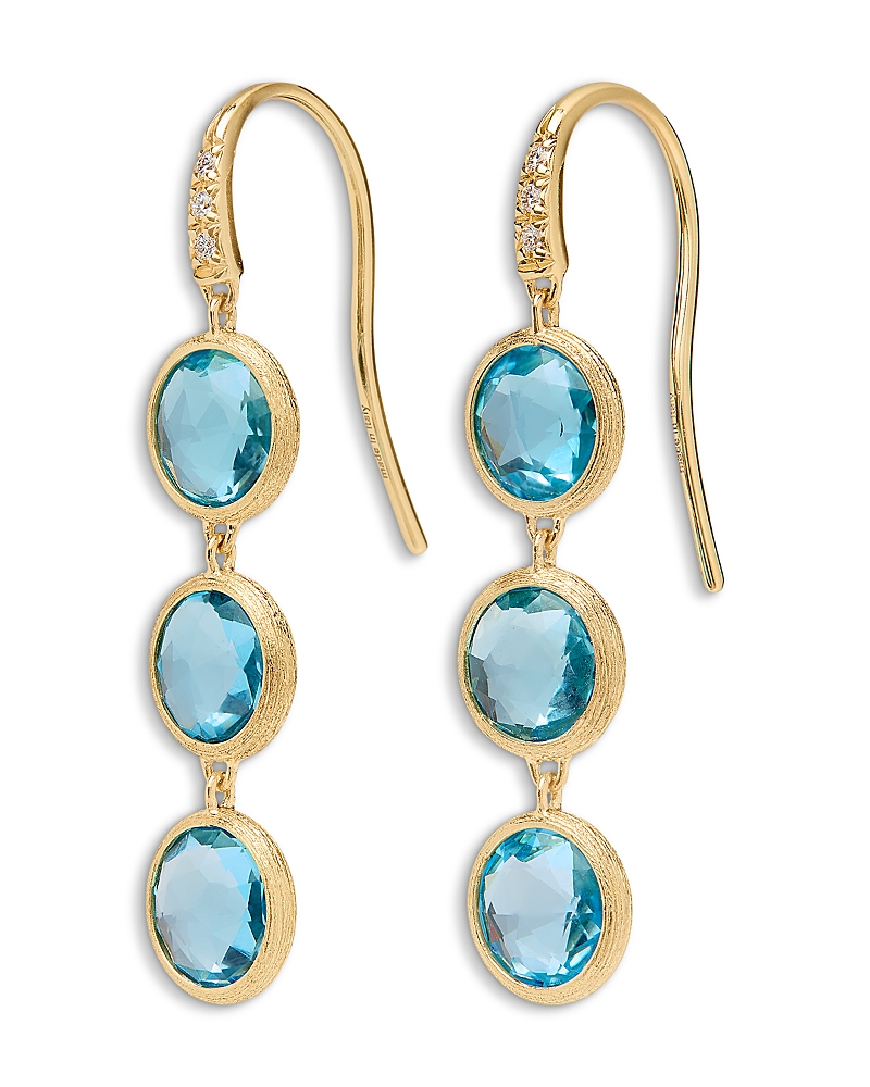 Marco Bicego 18K Yellow Gold Jaipur Color Blue Topaz & Diamond Drop Earrings
