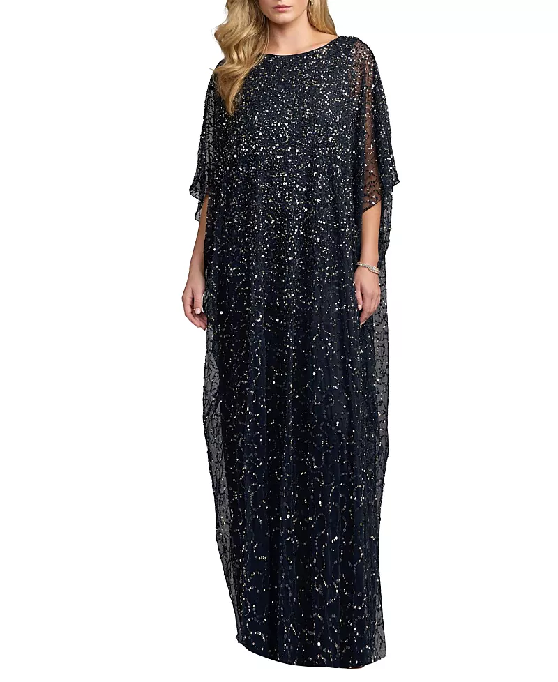 Mac Duggal Sequin Embellished Kaftan Gown