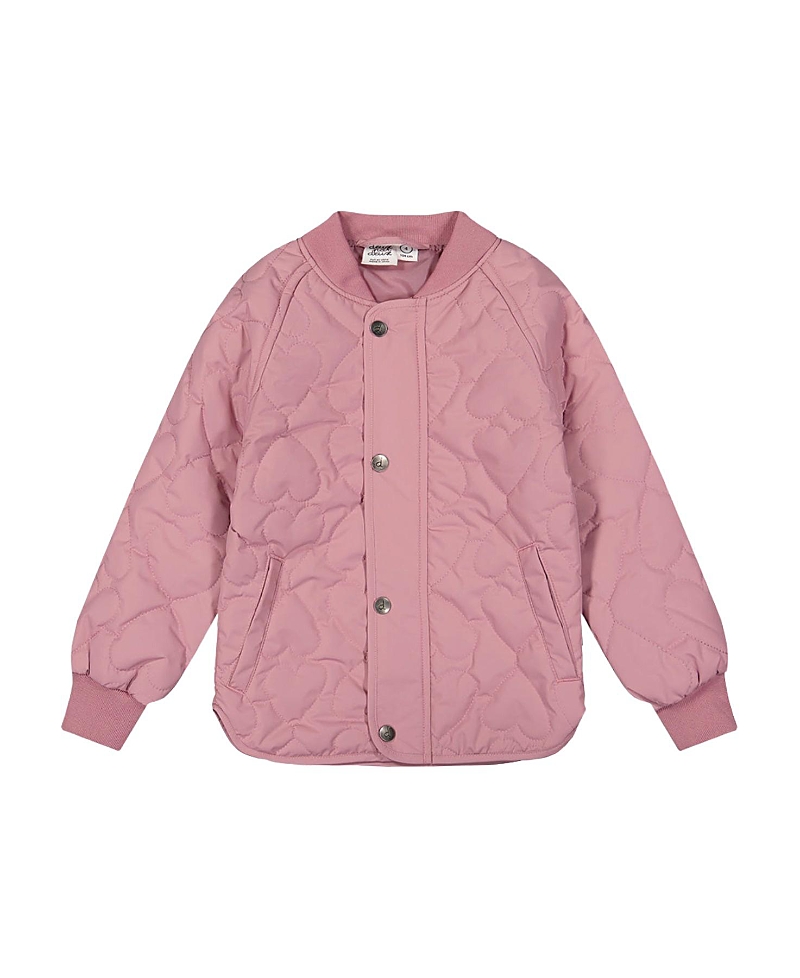 Deux par Deux Girls' Heart Quilted Raglan Sleeve Zip Pocket Jacket - Little Kid
