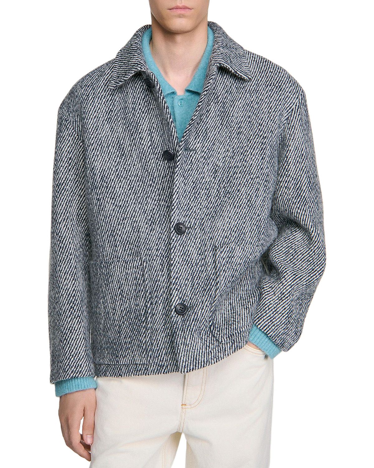 Sandro Marl Effect Wool Twill Work Jacket