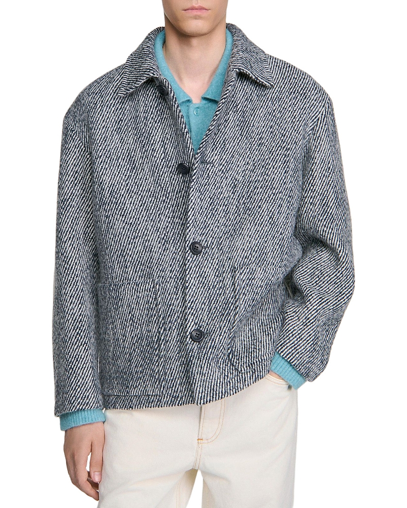 Sandro Marl Effect Wool Twill Work Jacket