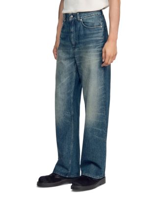 Wide Fit Faded Cotton 31.5" Jeans in Blue Vintage Denim