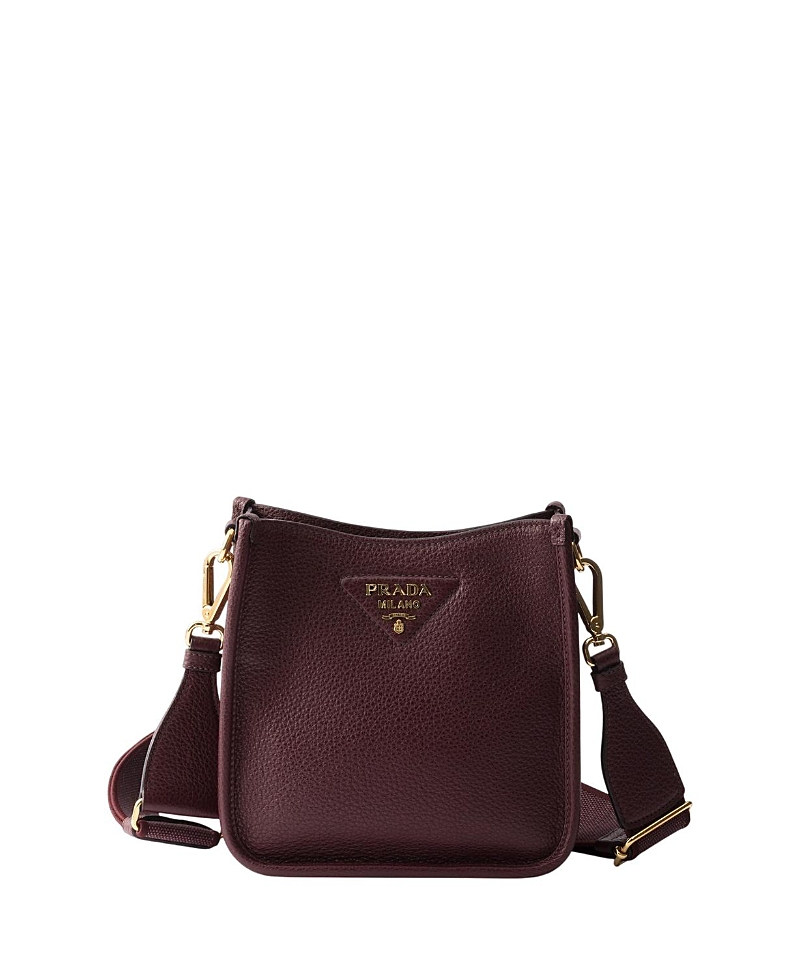 Prada Mini Leather Shoulder Bag In Burgundy