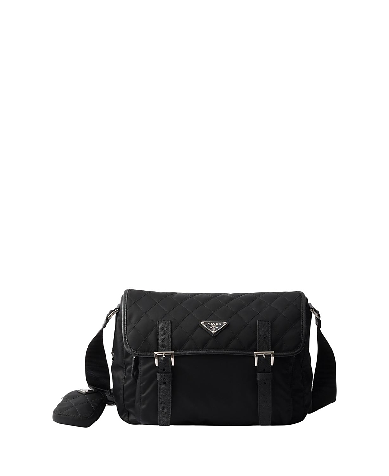 Prada Large Quilted Re-Nylon Shoulder Bag With Saffiano Trim