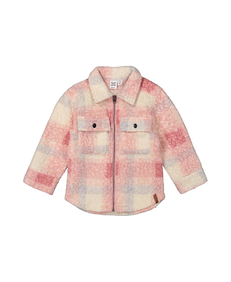 Deux par Deux Girls' Zipped Plaid Fleece Chest Pockets Overshirt - Little Kid