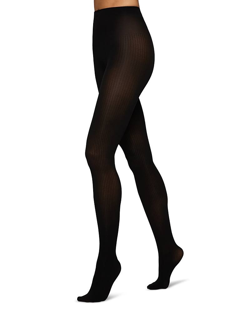 Hue Ribbed Control Top Tights In Black