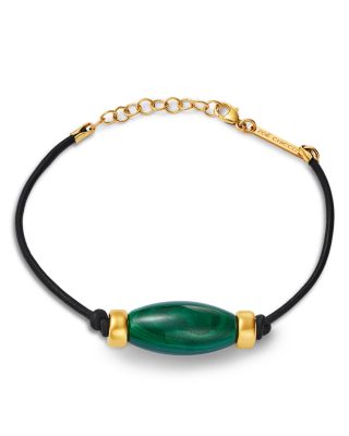 14K Yellow Gold The New Stone Age Malachite Tube Leather Cord Bracelet