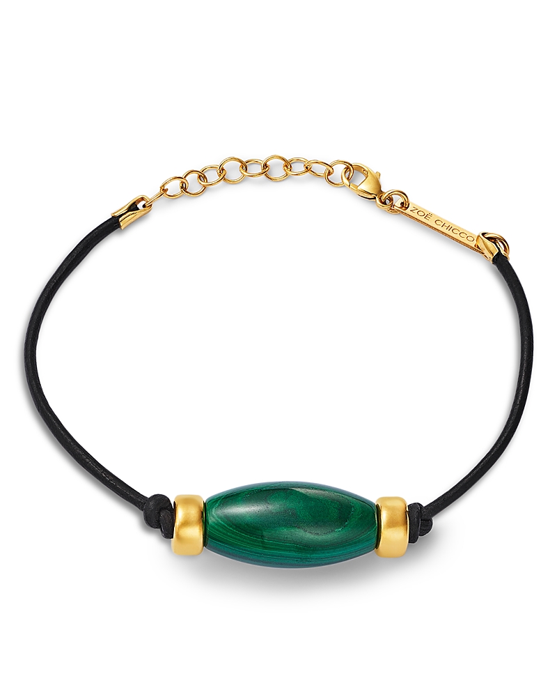 Zoe Chicco 14K Yellow Gold The New Stone Age Malachite Tube Leather Cord Bracelet