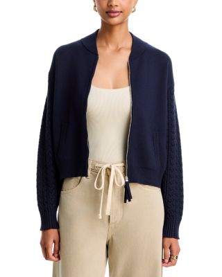Cable Sleeve Bomber Sweater Jacket