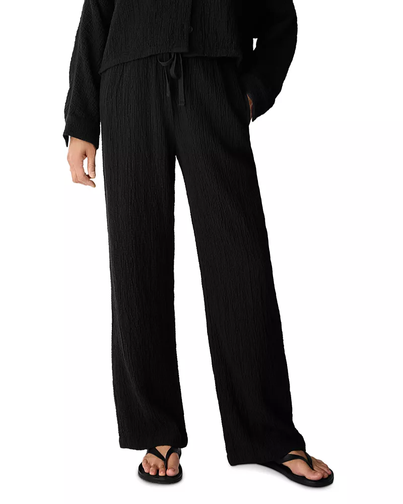 Eileen Fisher Cotton Stretch Drawstring Straight Leg Pants