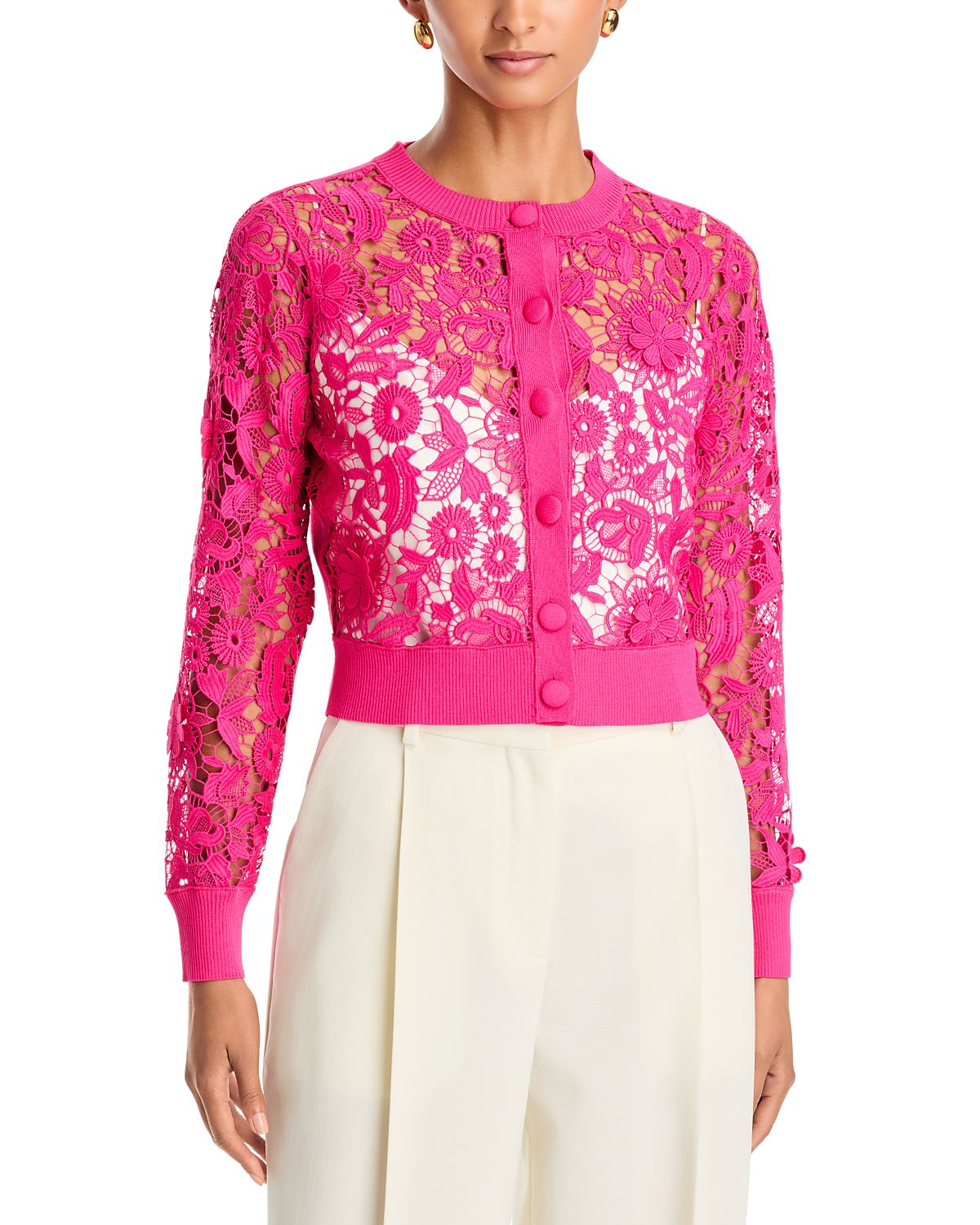 Teri Jon by Rickie Freeman Eyelet Lace Knit Cardigan