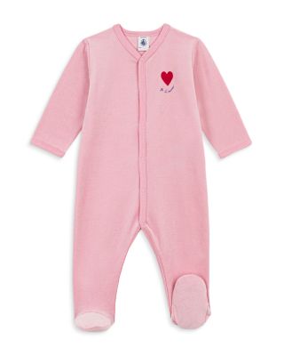 Girls' Front Snap Velour Footie With Heart Detail - Baby