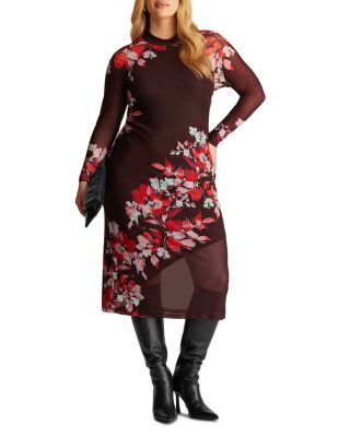 Solene Printed Mock Neck Midi Dress
