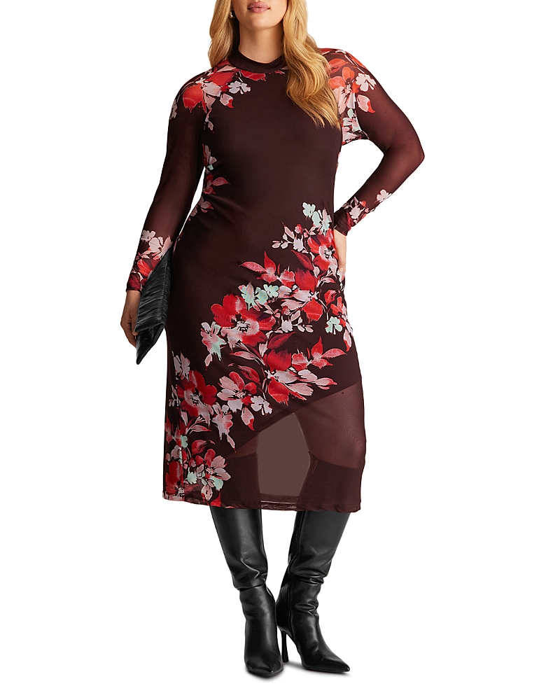 Estelle Plus Solene Printed Mock Neck Midi Dress