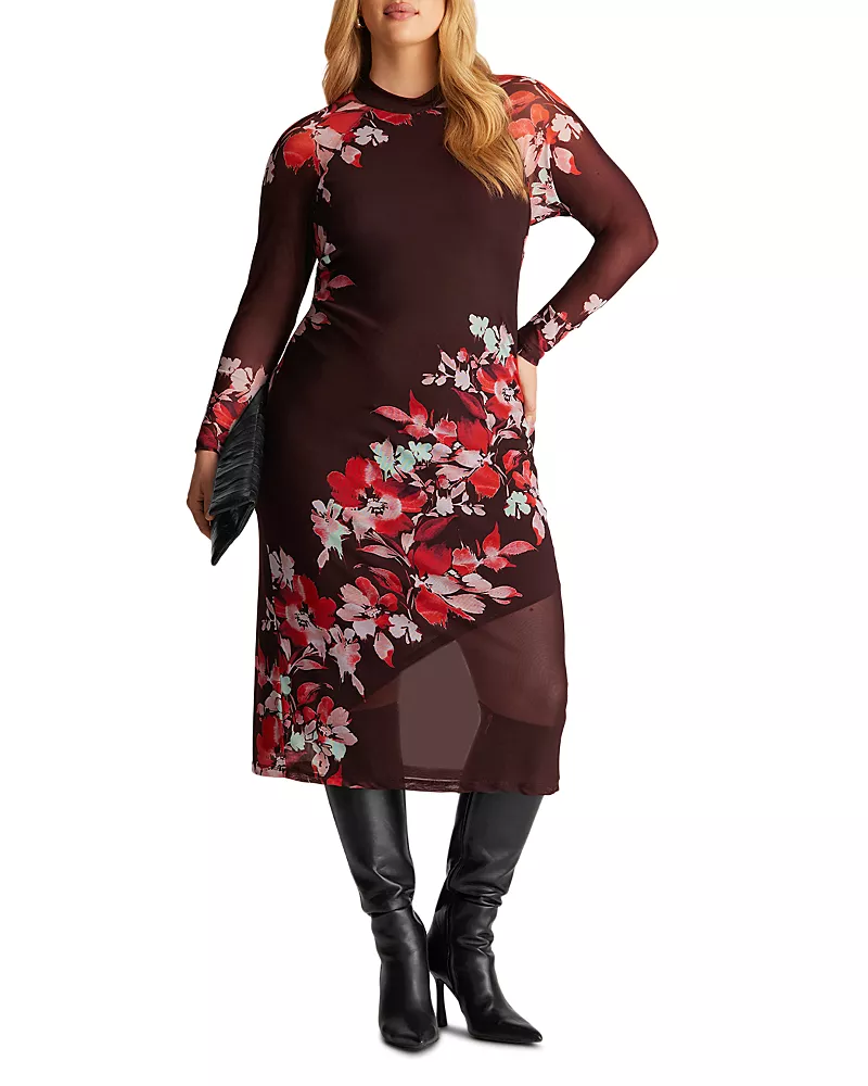 Estelle Plus Solene Printed Mock Neck Midi Dress