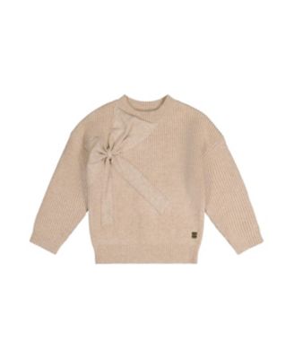 Girls' Ribbed Knit Statement Bow Crew Neck Sweater - Big Kid