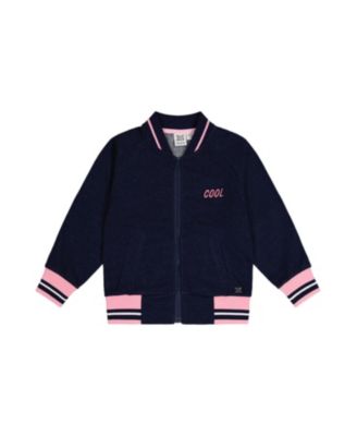 Girls' French Terry Applique Patch Full Zip Bomber Jacket - Big Kid