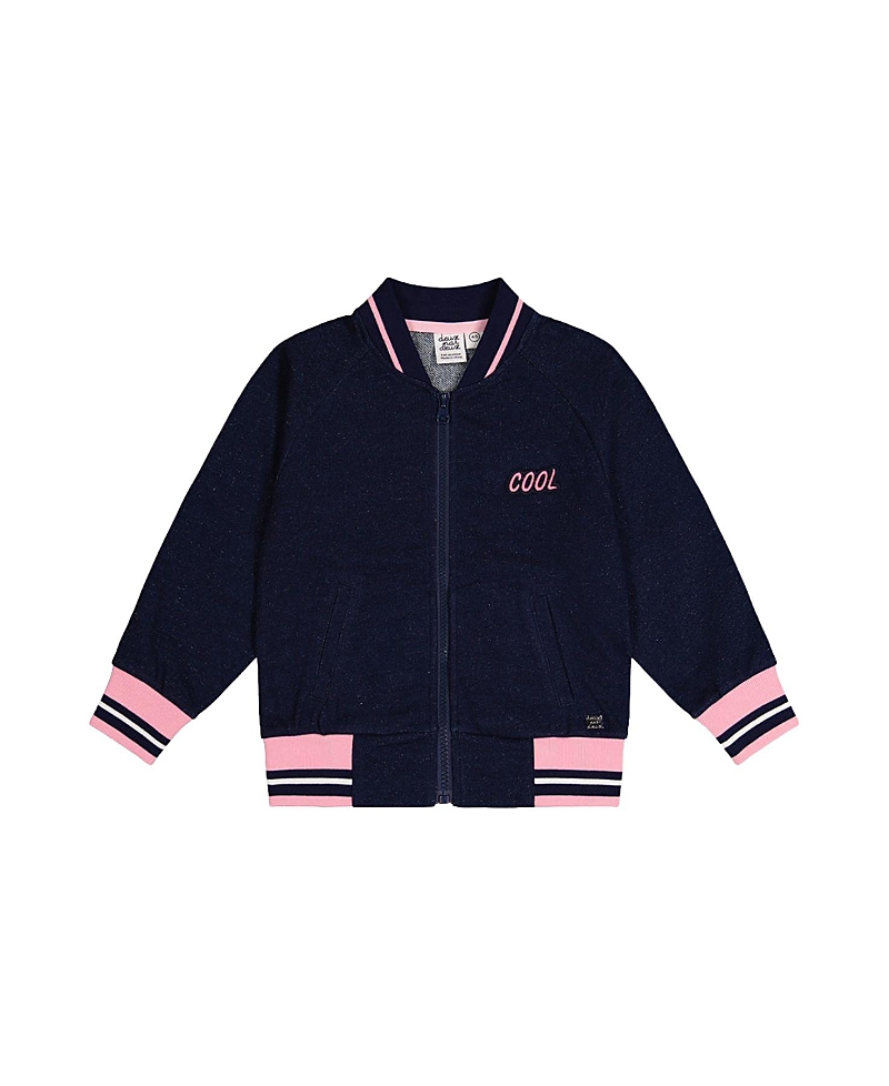 Deux par Deux Girls' French Terry Applique Patch Full Zip Bomber Jacket - Big Kid