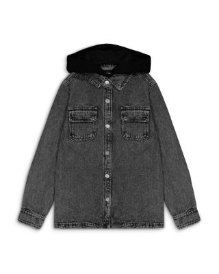 Boys' Long Sleeved Denim Shirt With Fleece Hood - Big Kid