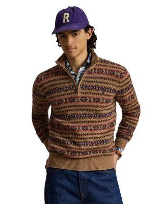 Fair Isle Wool Stand Collar Zip Sweater