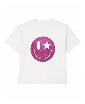 Girls' Happy Face Fuchsia Crew Tee - Big Kid