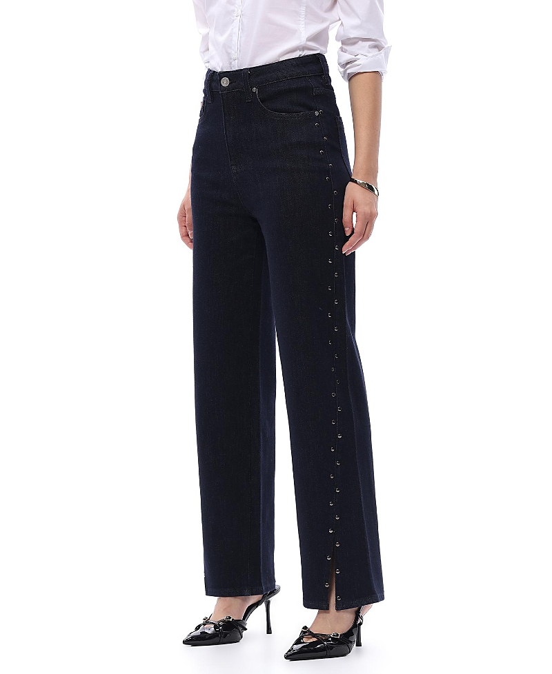 Bayeas High Rise Straight Leg Denim Jeans with Studded Detailing in Rinse Wash