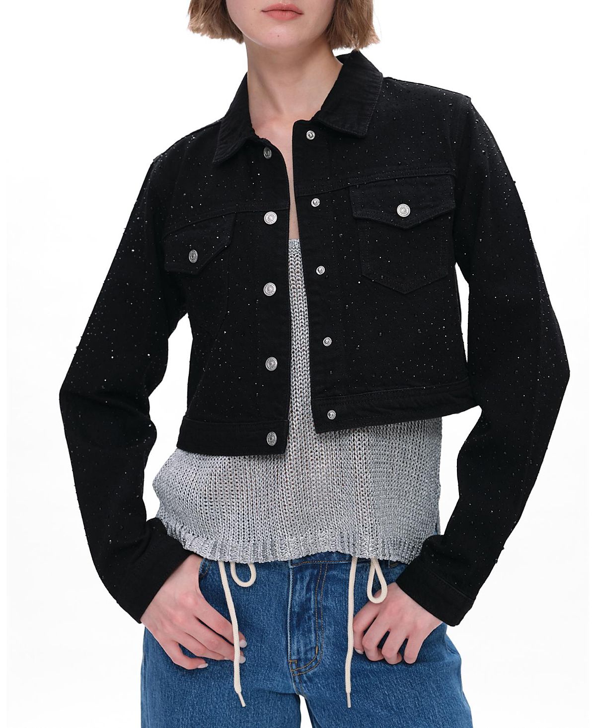 Bayeas Denim Jacket with Rhinestone