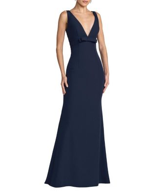  Petite Crepe V-Neck Mermaid Gown with Bow